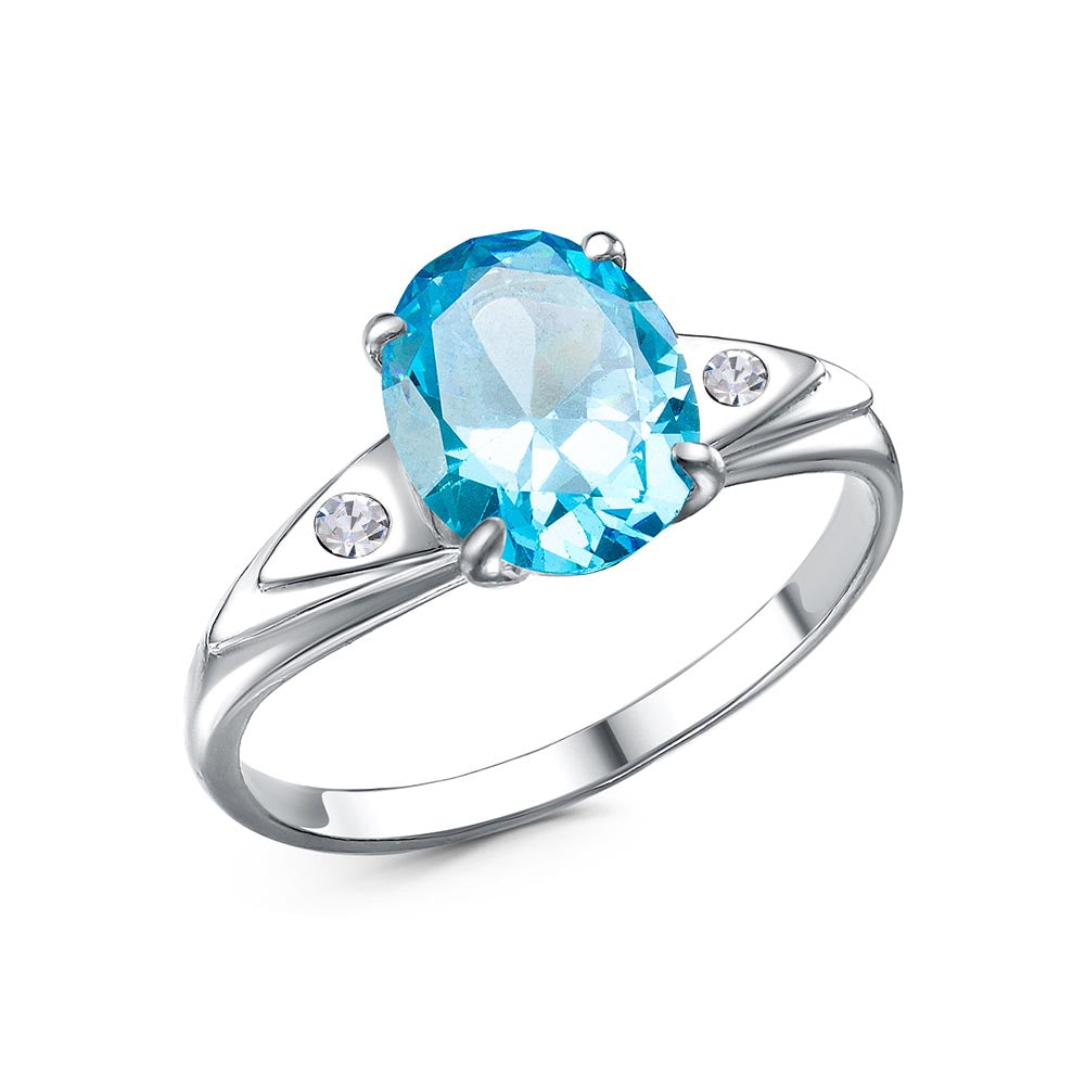 Platinum plated ring with blue cubic zirconia