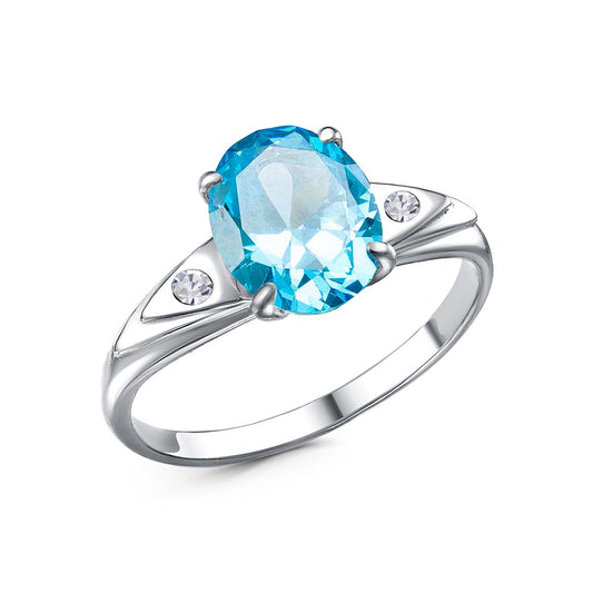 Platinum plated ring with blue cubic zirconia