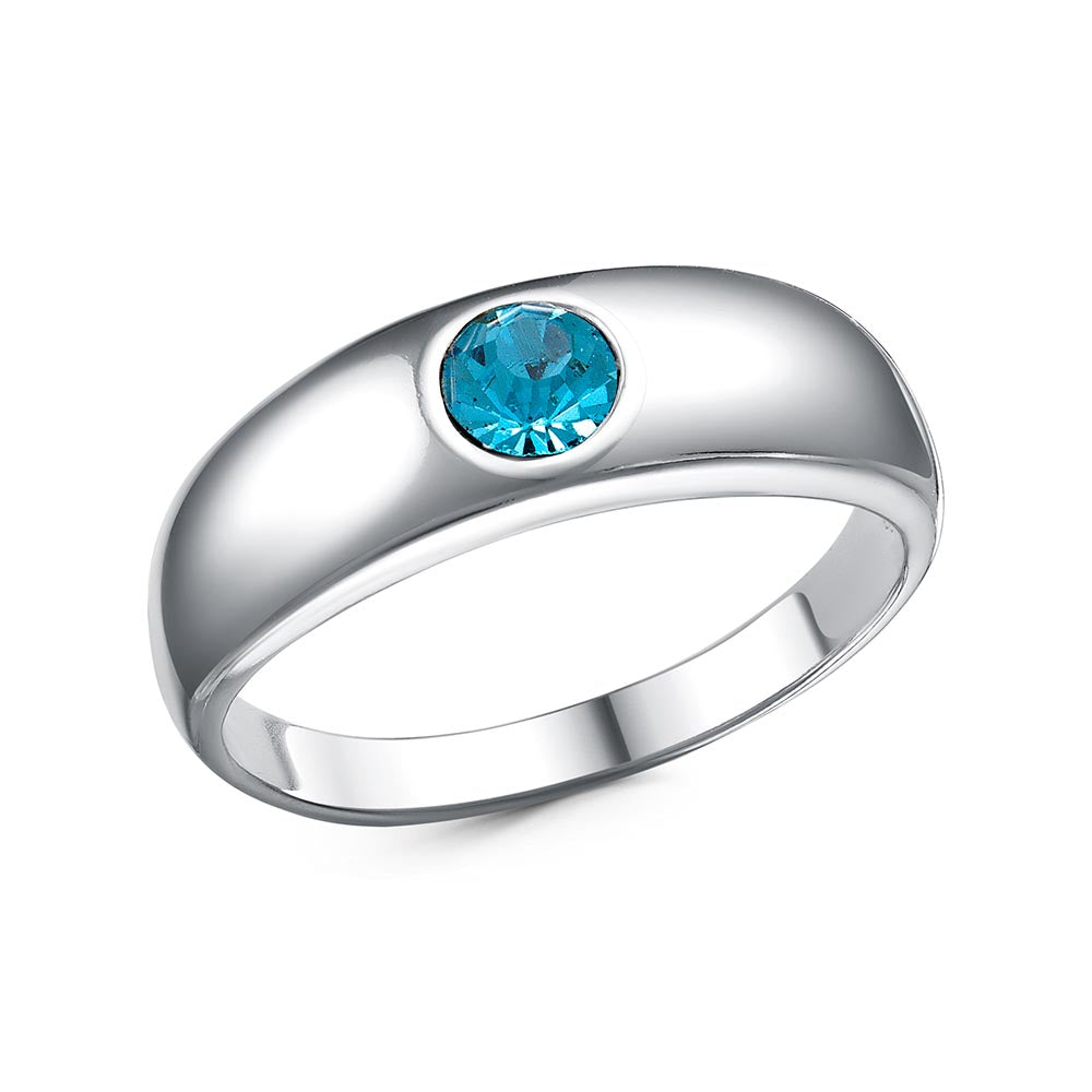 Silver plated ring with blue cubic zirconia