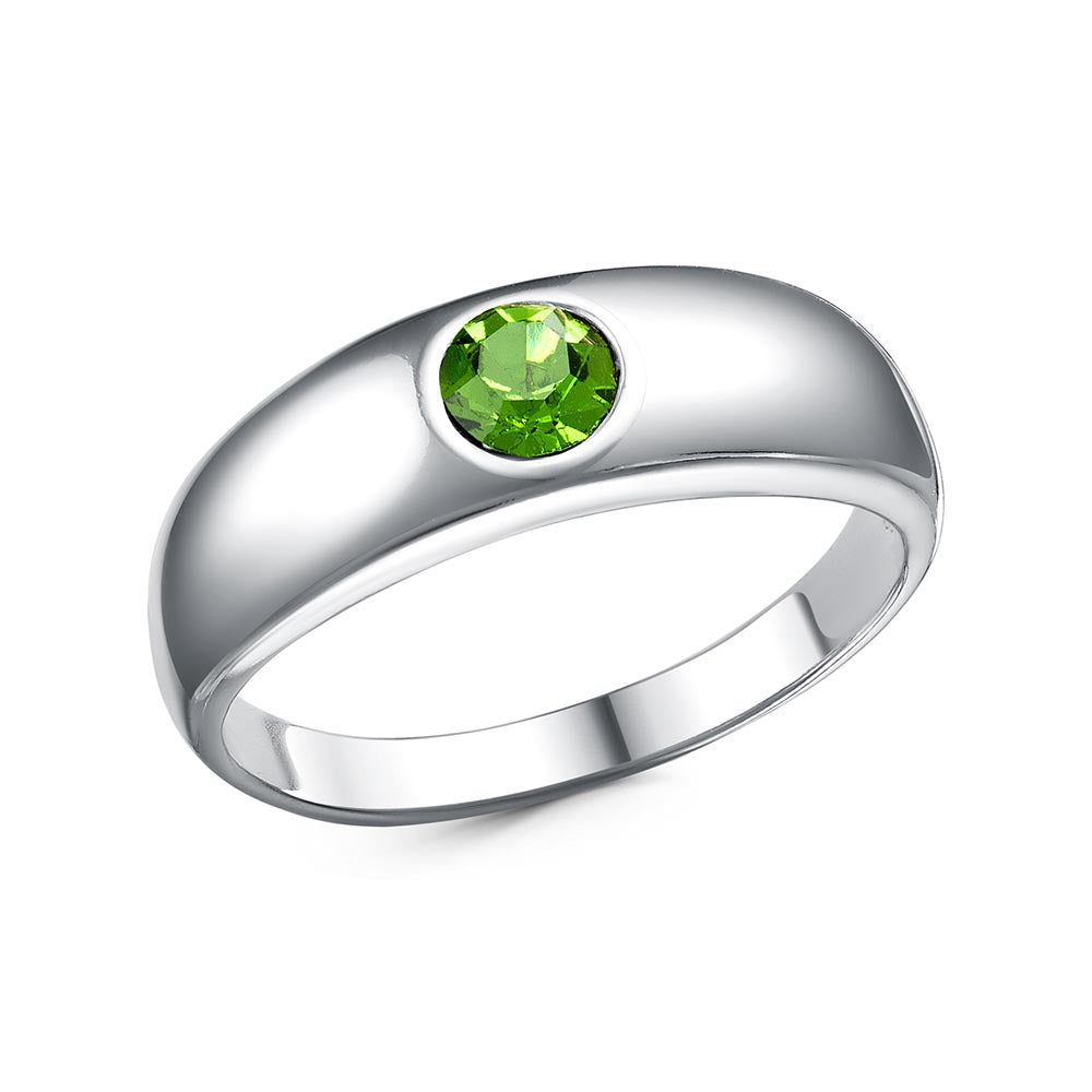 Silver plated ring with green cubic zirconia