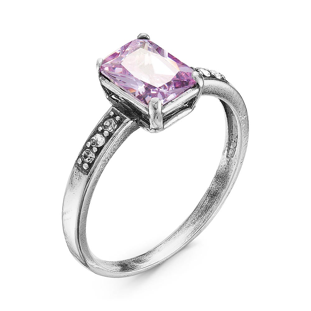 Silver plated ring with violet cubic zirconia