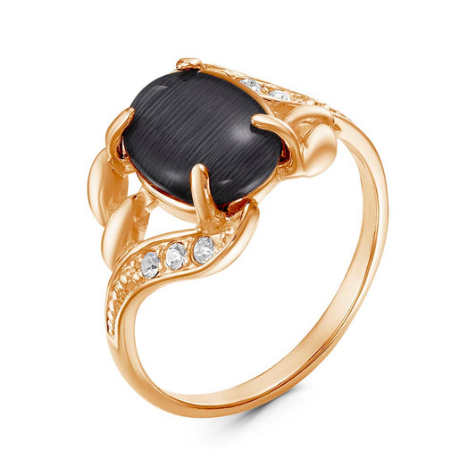 La vie en rose gold plated ring with onyx cubic zirconia