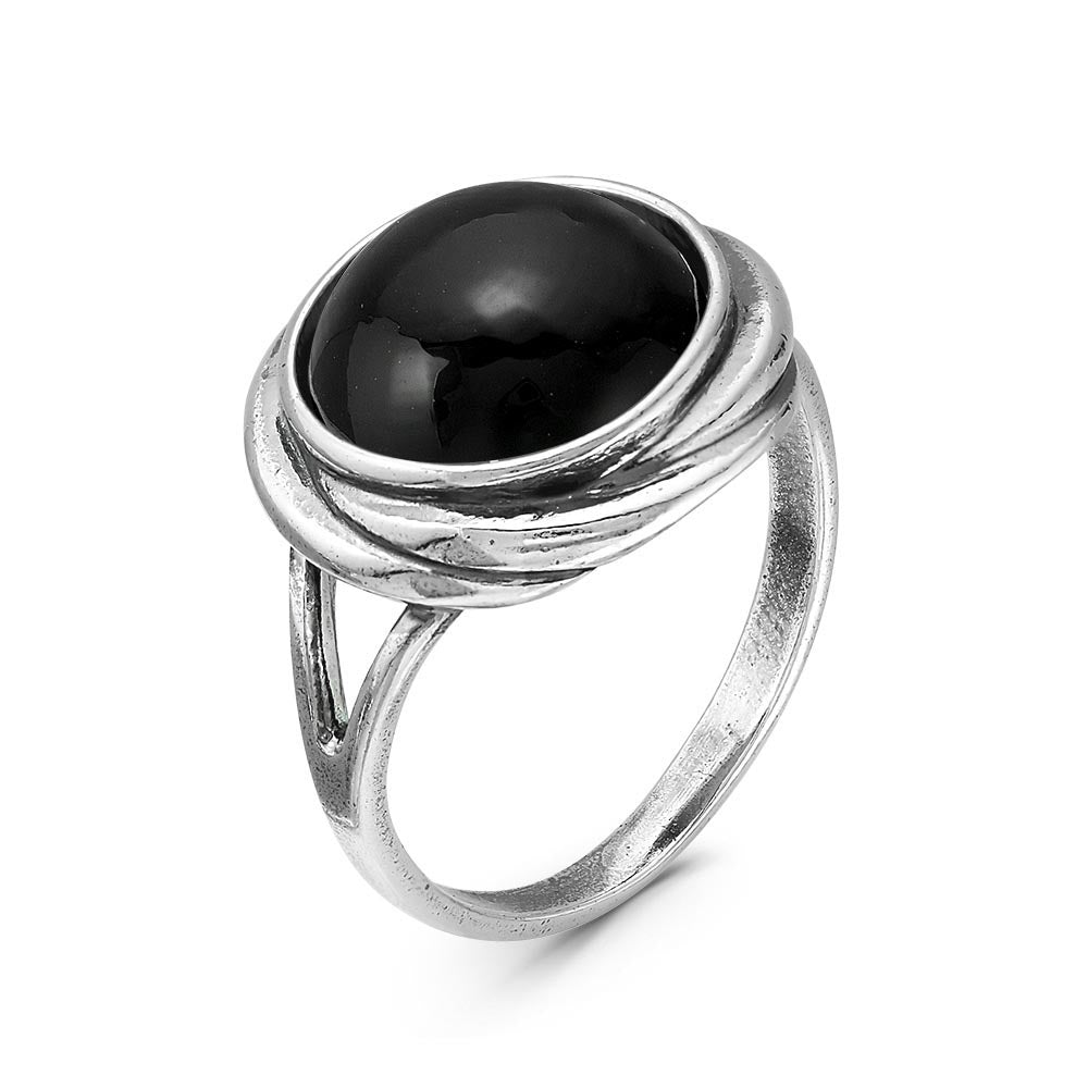 Black onyx style silver plated ring