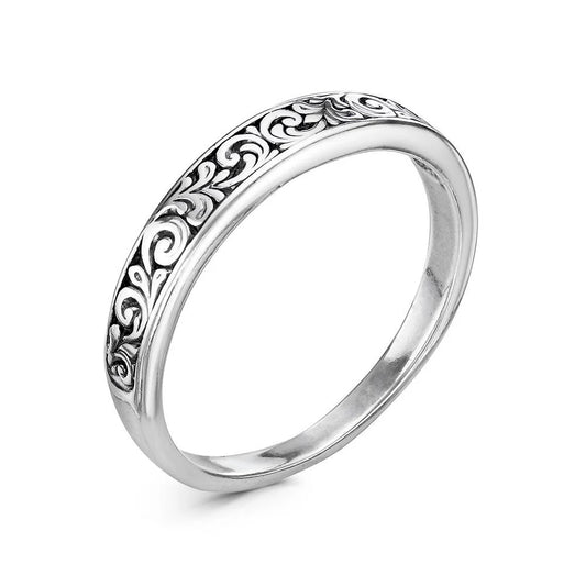 Oriental leaves silver plated ring