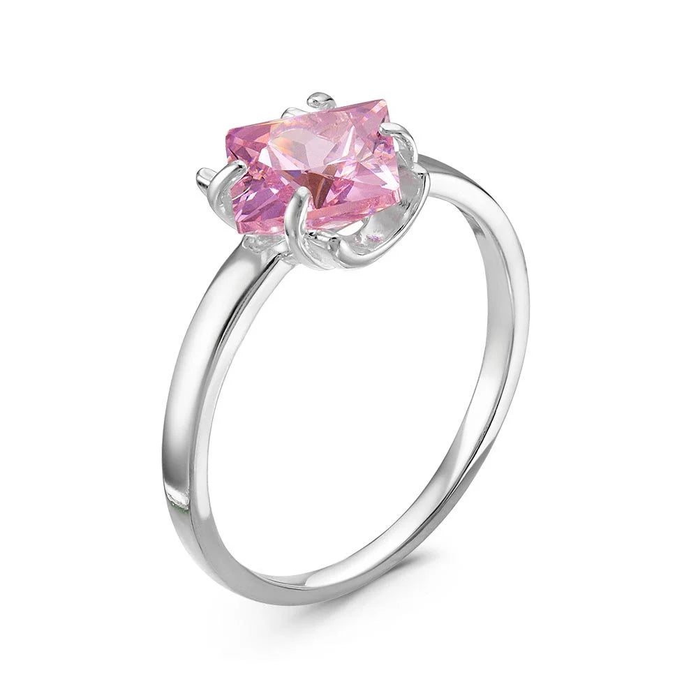 Pink charm silver plated ring with cubic zirconia