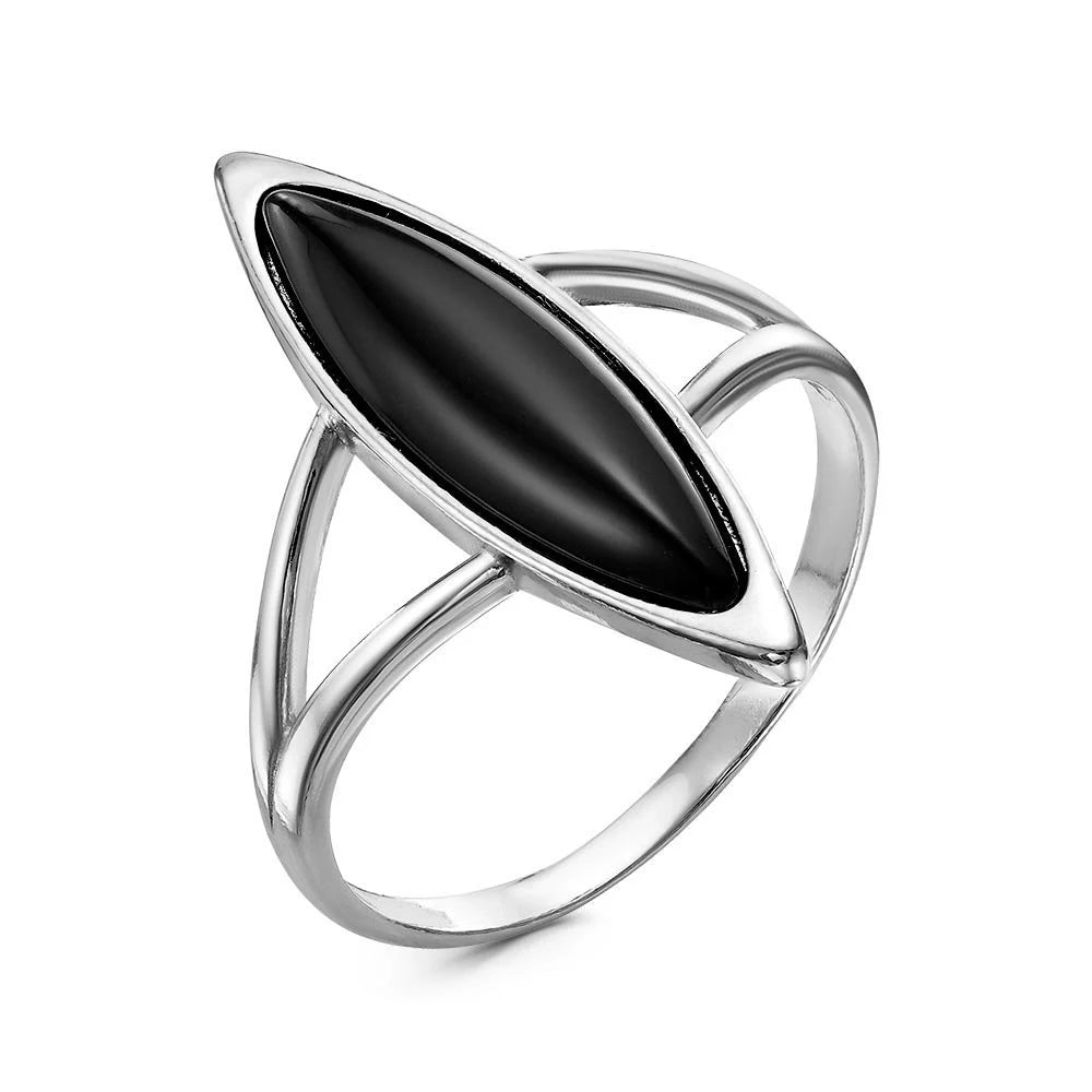 Black onyx style silver plated ring
