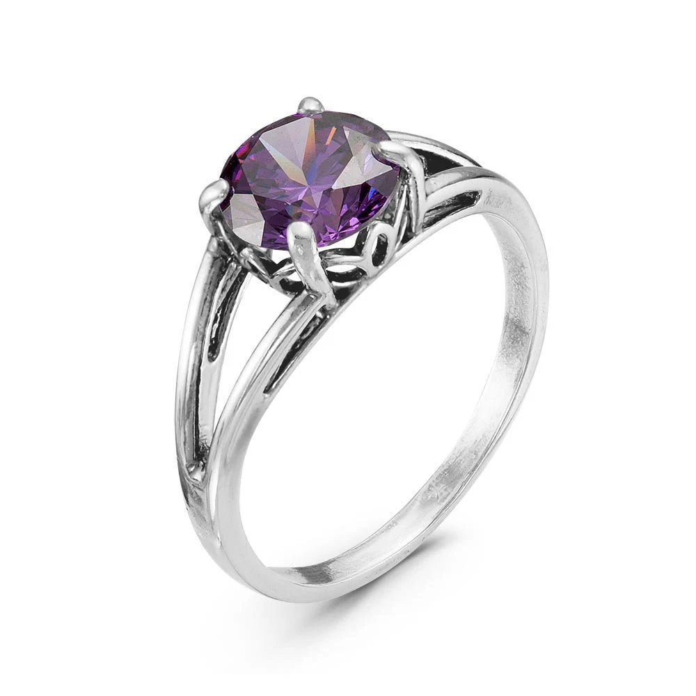 Timeless classic silver plated ring with purple cubic zirconia