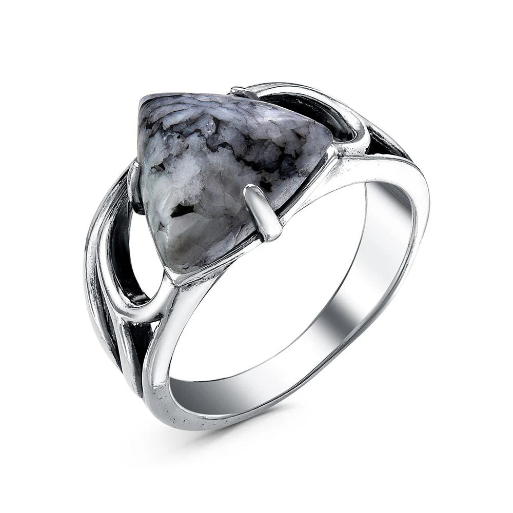 Silver plated ring with pinolite