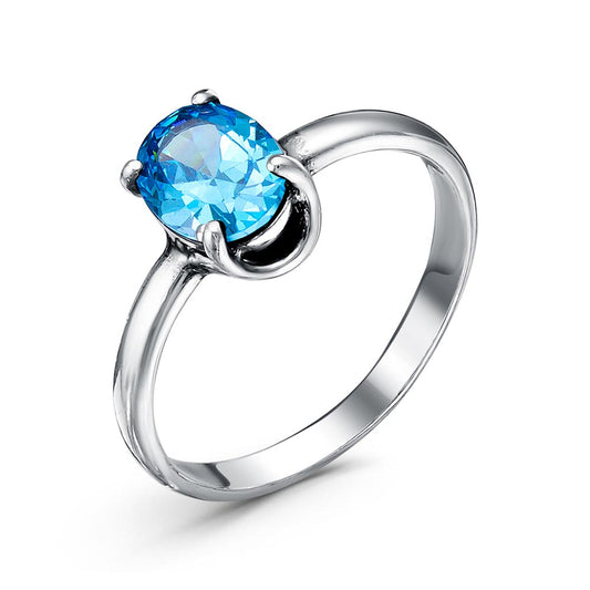 Silver plated ring with blue cubic zirconia