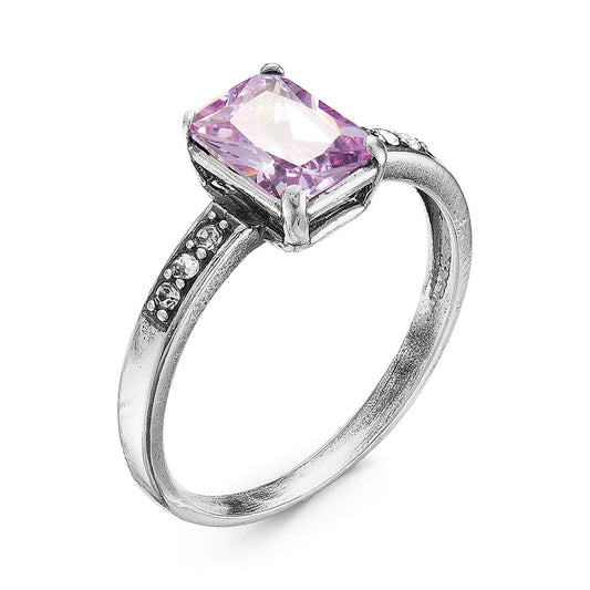 Silver plated ring with violet cubic zirconia