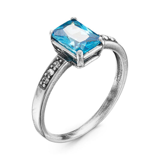 Silver plated ring with blue cubic zirconia