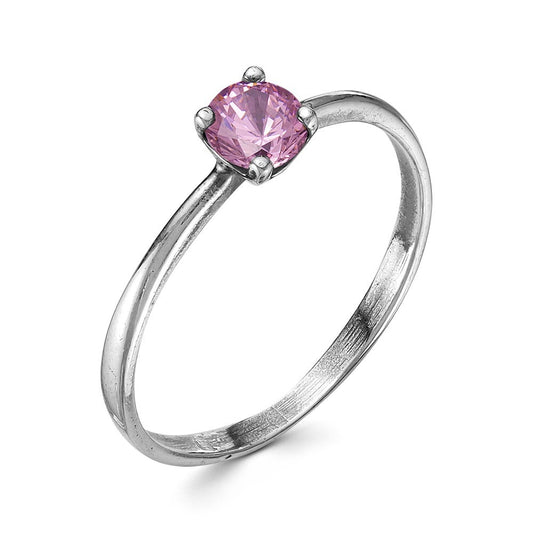 Silver plated ring with rose cubic zirconia