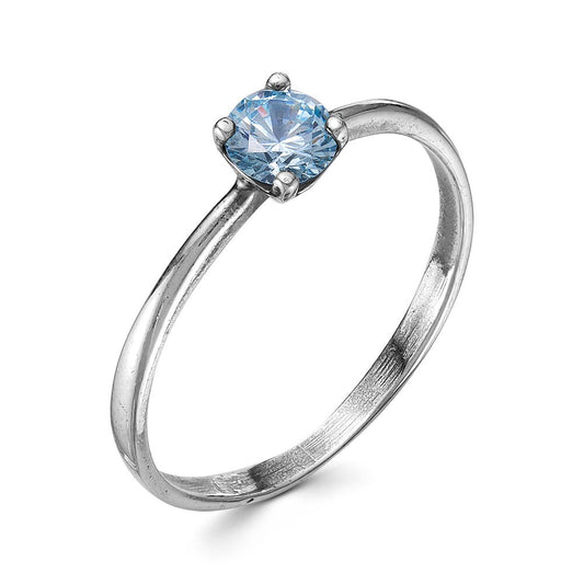 Silver plated ring with blue cubic zirconia