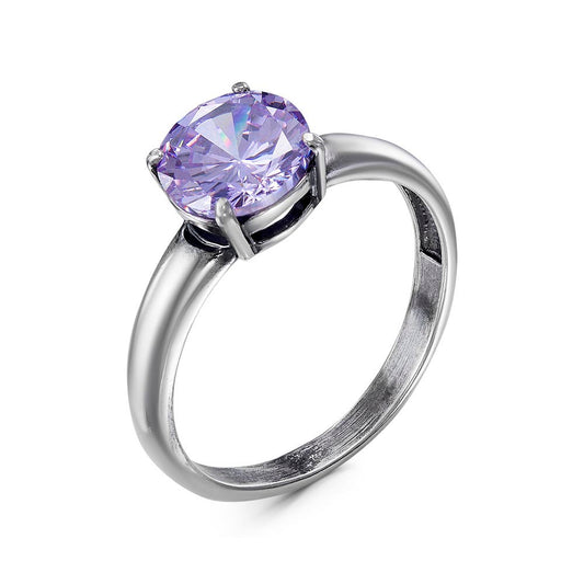 Silver plated ring with violet cubic zirconia