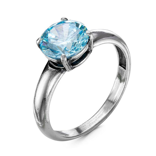 Silver plated ring with blue cubic zirconia