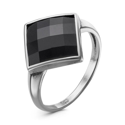 Geometry black onyx style silver plated ring