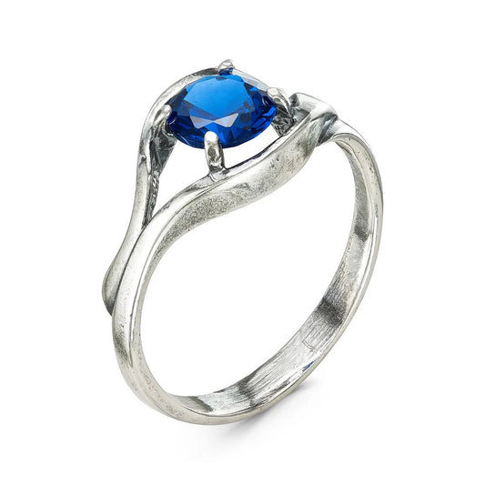 The Eye of Storm silver plated ring with dark blue cubic zirconia