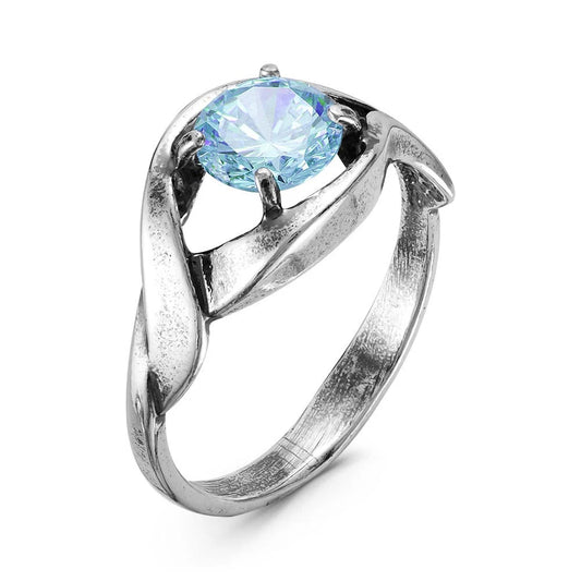 The Eye of Storm silver plated ring with light blue cubic zirconia