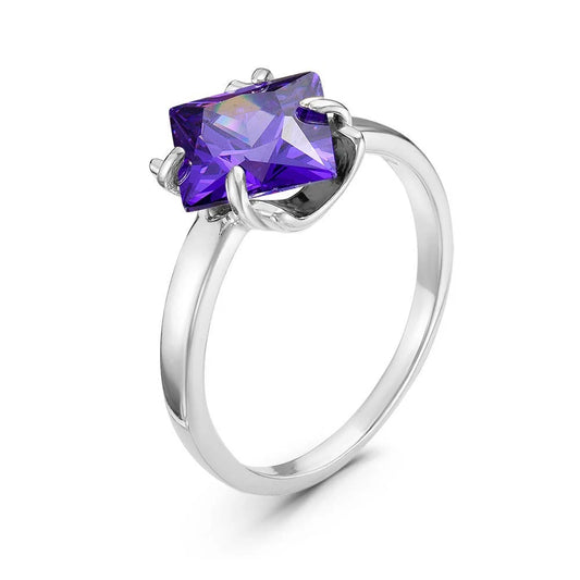 Silver plated ring with violet cubic zirconia