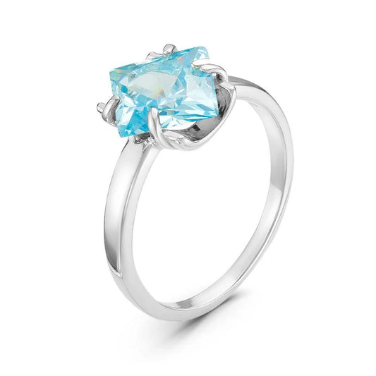 Silver plated ring with blue cubic zirconia