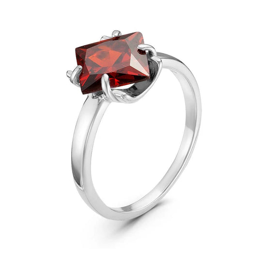 Silver plated ring with red cubic zirconia