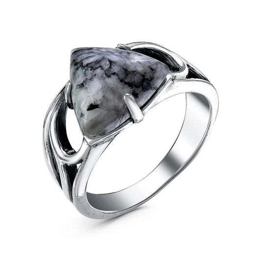 Silver plated ring with pinolite